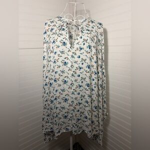 Wayf Floral Tunic Top - White with Blue and Orange